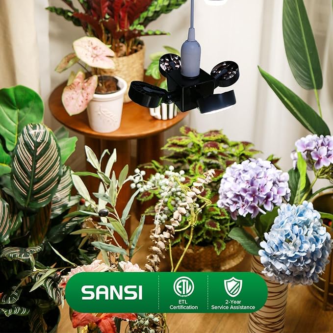 SANSI Grow Lights for Indoor Plants, Full Spectrum with Remote Control, Dimmable, Auto On Off 4 8 12 Hrs Timer, 40W (400 Watt Equiv) Plant Light with Optical Lens for Indoor Greenhouse, E26 Base