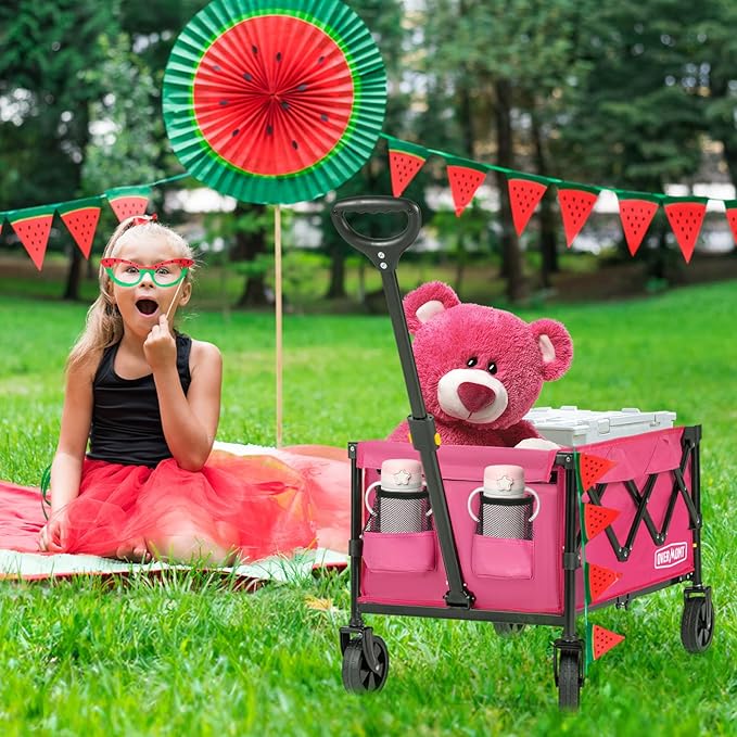 OVERMONT Collapsible Wagon with Tailgate - 220lbs Extended Lightweight Foldable Utility Wagons Folding Cart with Wheels - Small Garden Grocery Cart for Shopping,Grocery,Sports,Garden