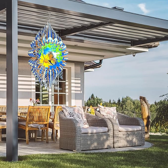 Animated Butterfly Wind Spinner | Stainless Steel Kinetic Wind Spinners 3D Hanging Sculpture, Outdoor Garden Decoration, Gift for Women/Mom/Wife/Grandma &Holiday