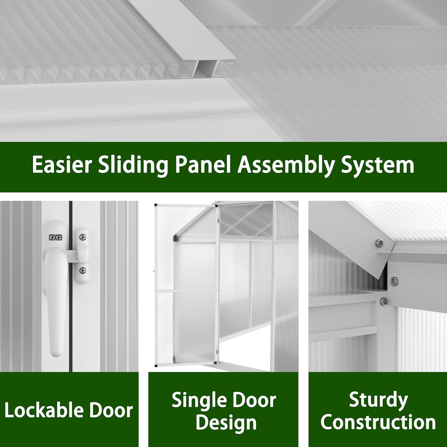 BlueWish 6x12FT Greenhouse for Outdoors, Aluminum Heavy Duty Greenhouse Kit with Lockable Door, 4MM Thickness Polycarbonate, Upgraded Rivet Structure Walk-in Green House for Garden, White