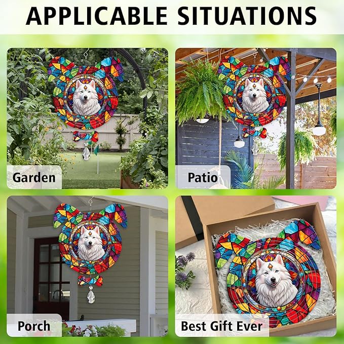 American Eskimo Dog Ears Wind Spinner, American Eskimo Wind Spinner Hanging for Yard and Garden (American Eskimo)