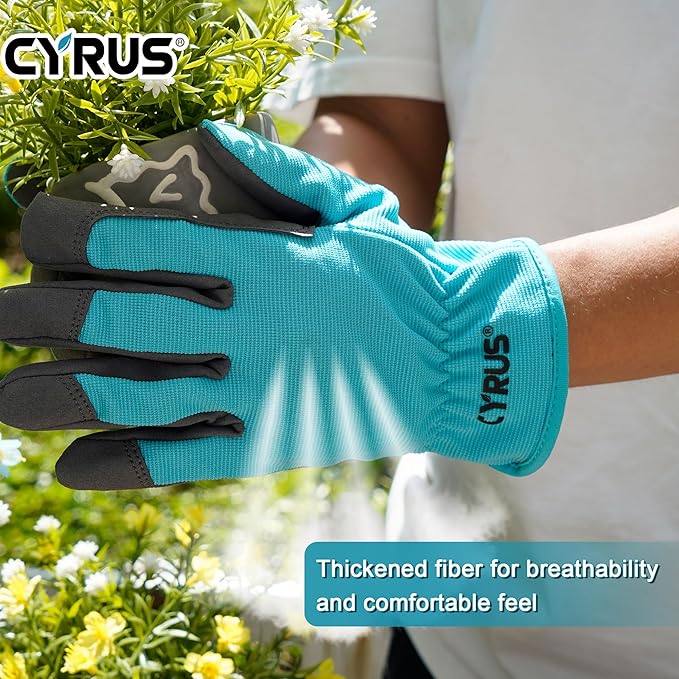 CYRUS Gardening Gloves for Women Ladies, Leather Garden Gloves Men with Grip, Work for Weeding, Digging, Pruning, Large Size, Blue