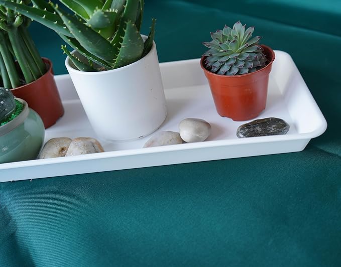 2 Pack of Plastic Plant Tray Saucer Rectangular 14 inch, Planter Trays Saucers for Indoors Outdoor, Plant Water Drip Trays for Flower Pot, Windowsill Planter Tray (6.8 X 14.5'', Cream White)