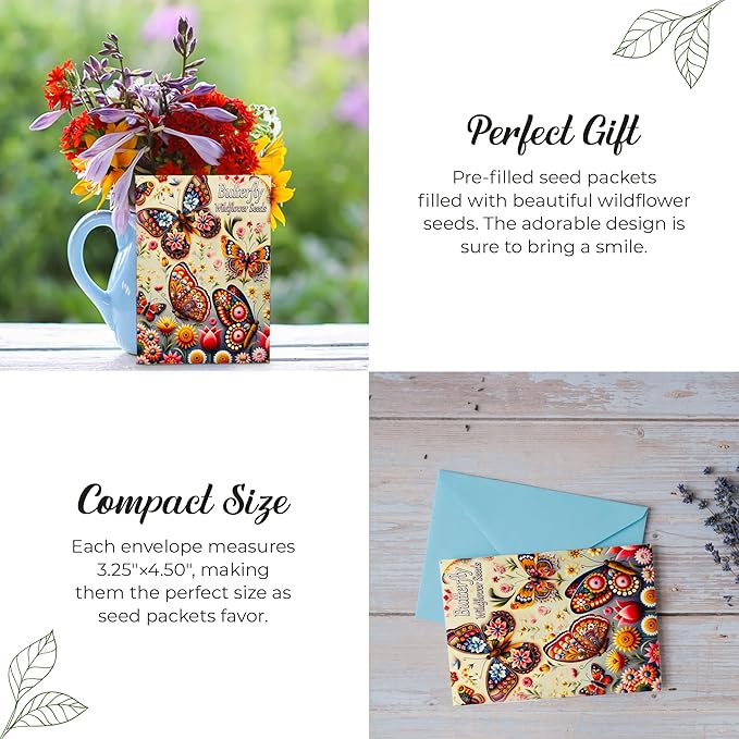 Pollinator Paradise Seed Mix (20 Packs) Seeds Packets for Humming Birds, Butterflies and Bees - Ideal for Wedding Party Favors Bridal Shower School Events Thank You Corporate Event Memorials