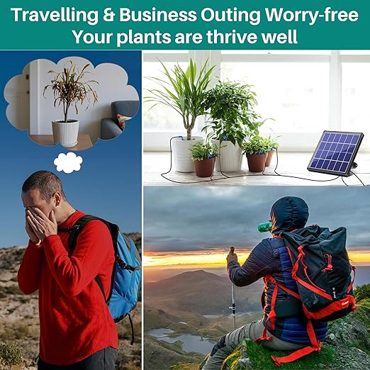 Biling Solar Drip Irrigation System, 3W Drip Irrigation Kit Digital Programmable Smart Watering for 15 Potted Plants Outdoor Indoor Garden