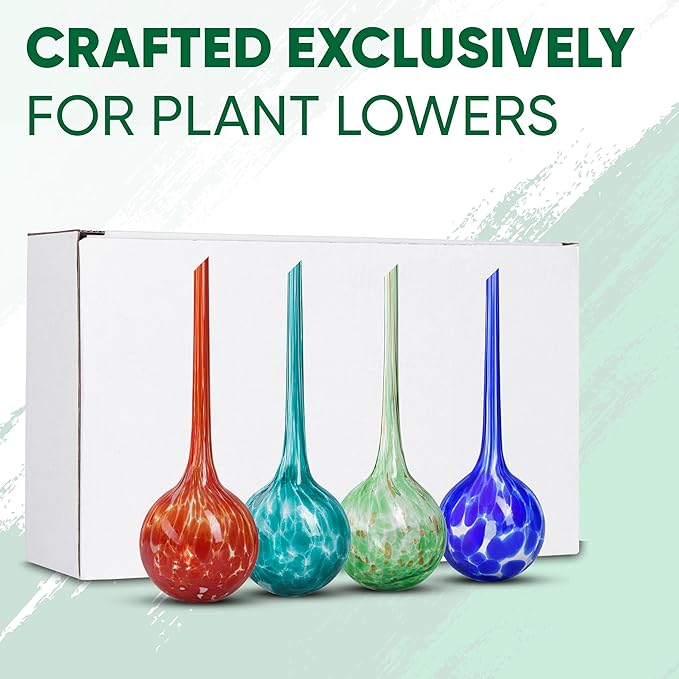 Plant Watering Globes Set of 4 - Large Self Watering Globes for Indoor & Outdoor Plants - Multicolored, Automatic, Glass Watering Bulbs for Daily Use, Plant Watering Devices