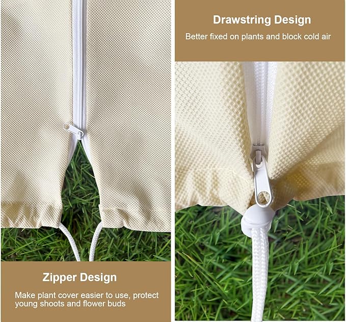 Plant Covers Freeze Protection – 35" × 50" Reusable Plant Protector Bag with Drawstring and Zipper for Plants Trees Shrub, Frost Jacket Warm Blanket for Freeze Frost Protection Season Extension