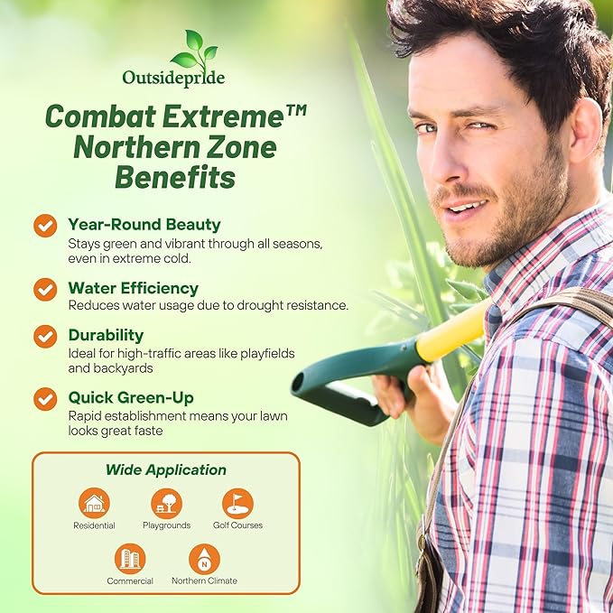 Outsidepride Combat Extreme Northern Zone - 5 Lbs Cold-Hardy, Drought-Resistant Turf Type Tall Fescue & Kentucky Bluegrass Lawn Grass Seed Blend, OptiGrowth Coated for Better Establishment