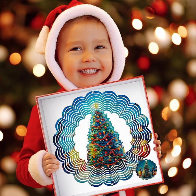 3D Christmas Tree Wind Spinners for Yard and Garden Christmas Decor 12 Inch Outdoor Metal Hanging Stainless Steel Wind Spinner Unique Gift Xmas Wind Sculptures