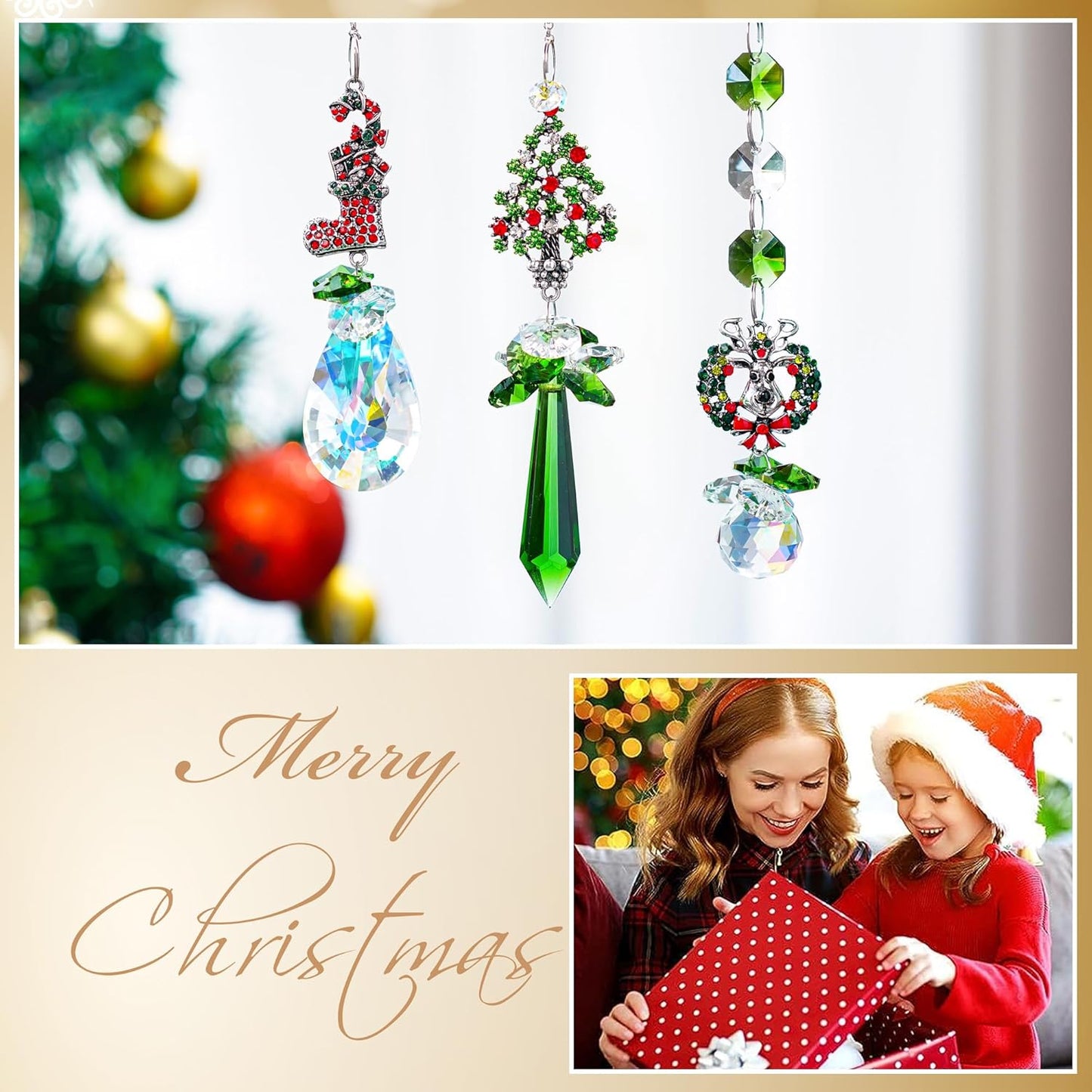 H&D HYALINE & DORA Suncatcher Crystal Christmas Ornaments 3PCS Rhinestones Crystal Pendants Hanging for Decorating Christmas Trees