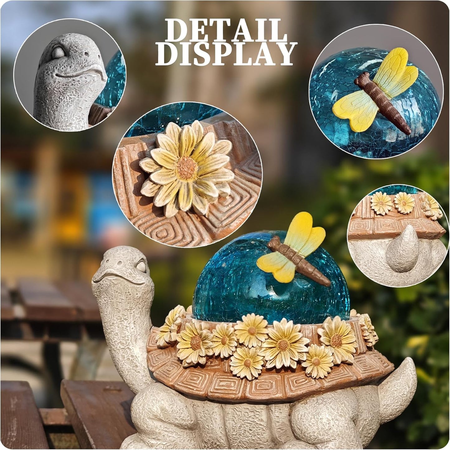 Solar Resin Turtle โ Garden Decor Ornament with Floral Design,Cute Animal Statue for Outdoor, Patio, Yard Decoration,Home Unique Birthday Housewarming Gifts for Moms Women Dad Grandparents