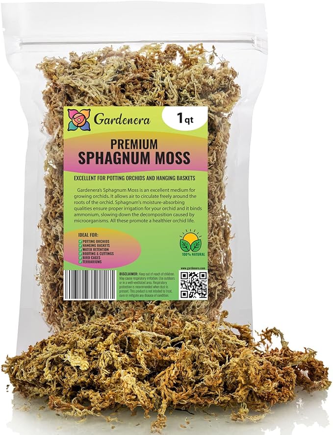 Premium New Zealand Sphagnum Moss by Gardenera - Organic Hand Mixed Long Fibered Sphagnum Moss Orchid - 1 Quart