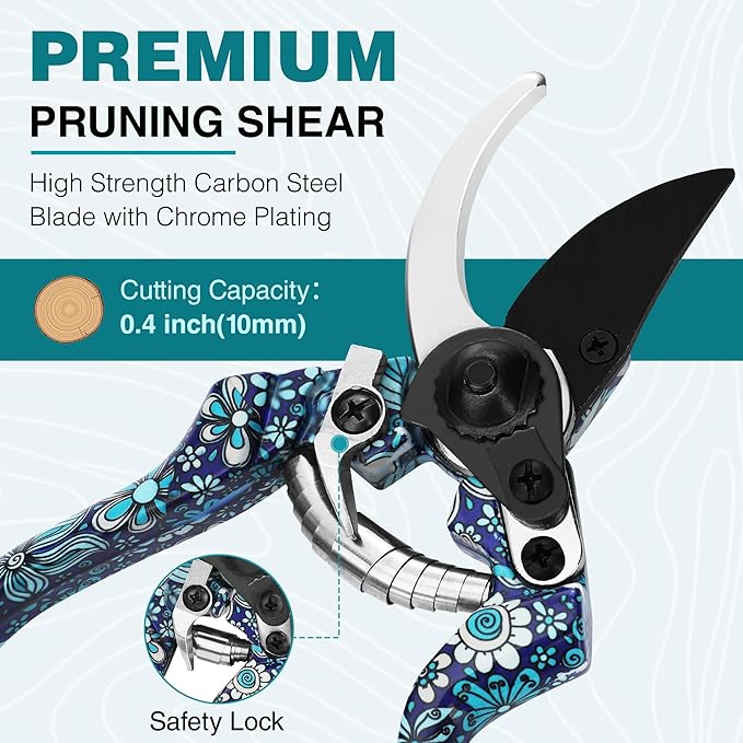 WORKPRO 5PCS Garden Tool Set, Aluminum Heavy Duty Gardening Tool Set with Garden Tool Bag, Outdoor Garden Hand Tools, Floral Blue