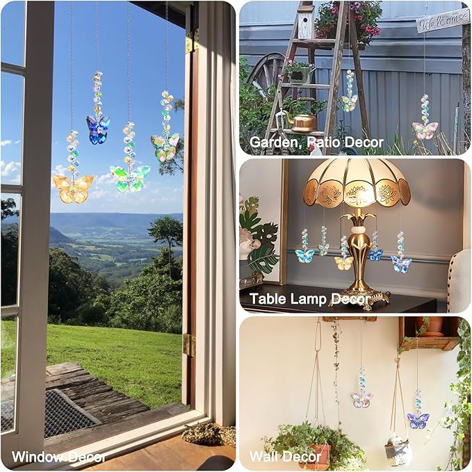 6pcs Crystal Butterfly Suncatchers Hanging Ornaments, Rainbow Maker Sun Catchers Indoor Window Outdoor Patio Garden Decor Gifts (Butterfly)