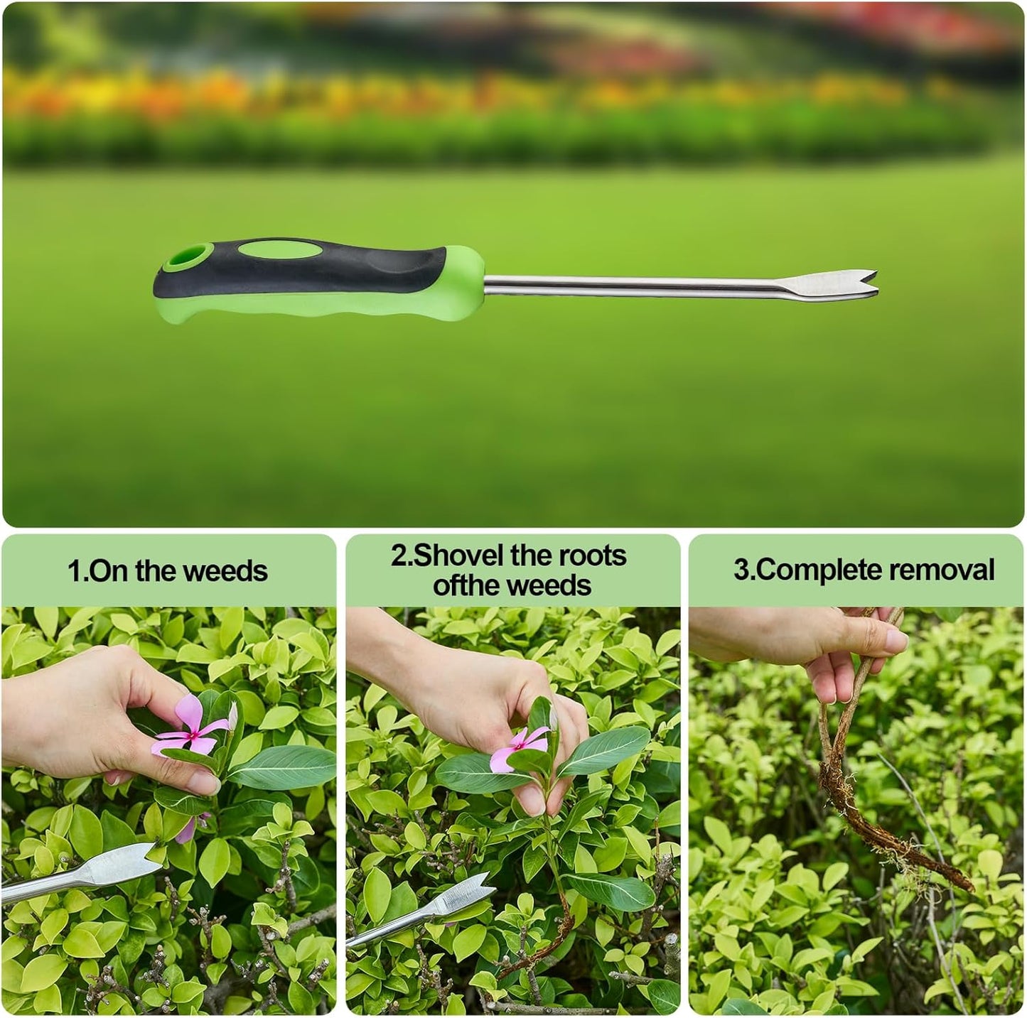 Professional Weed Control Tool -13 Inch V-Shaped Anti-Skid Shovel, Stainless Steel Gardening Manual Tool, Used for Weeding in Courtyards and Gardens, with Gloves Attached