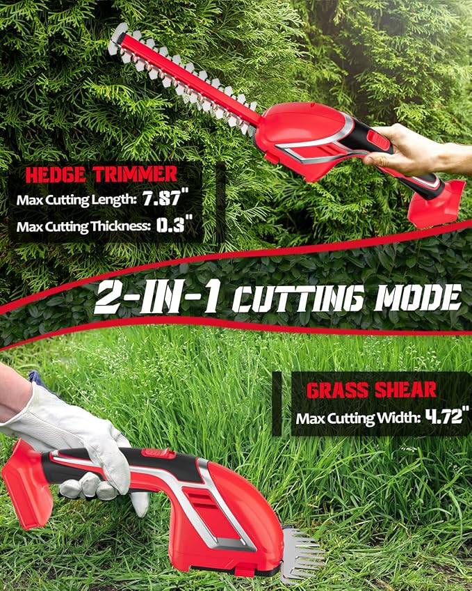 Rozlchar Cordless Hedge Trimmer & Grass Shears Handheld Compatible for Milwaukee 18V Battery(No Battery), Lightweight 7.87'' Electric Hedge Trimmer 4.7" Grass Cutter Combo for Lawn, Backyard, Garden