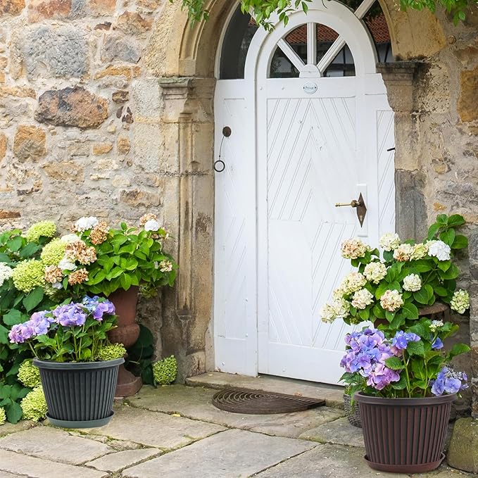 Large-Planter-Indoor-Outdoor Plant Pots, 12 inch 4 Pack Plastic Flower Pots with Saucer and Drainage Holes, Modern Garden Planters for Planting Medium Large Plants, Decorative Resin Garden Pots