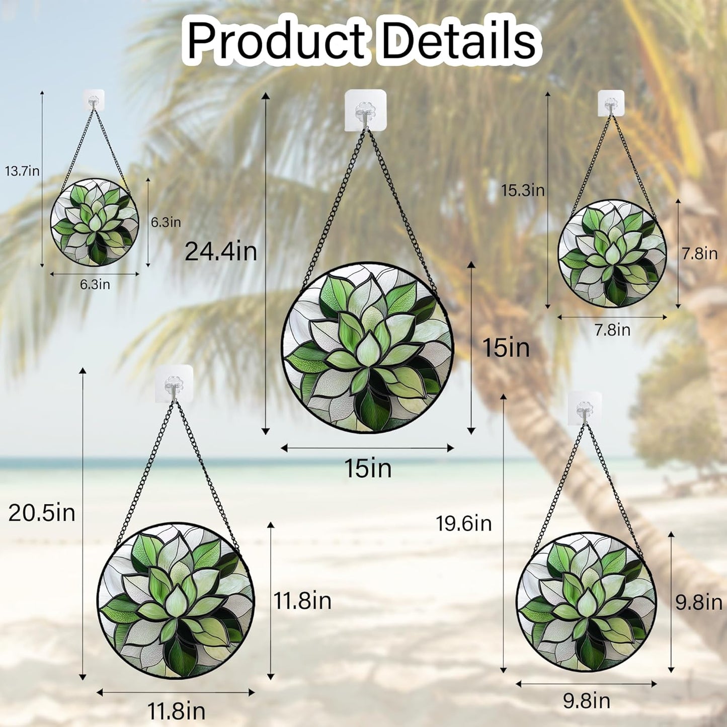 Stained Glass Window Hanging - Green Succulent Plants Suncatcher for Doors Garden Patio Floral Sun Catchers Decor Christmas Mother's Day Birthday Gifts for Women Men Mom Nana Friend 9.8 in