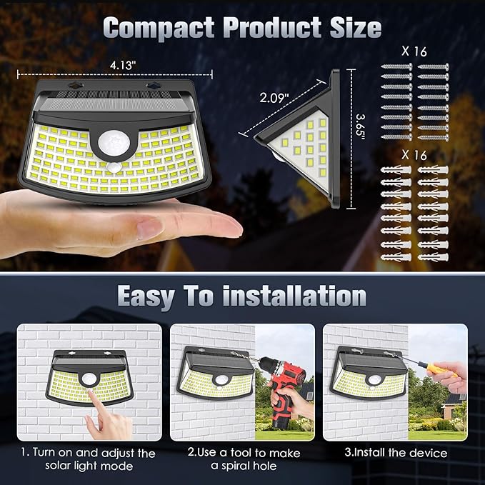 Aootek New Solar Motion Sensor Lights 120 LEDs with Light Reflector,270° Wide Angle, IP65 Waterproof, Step Lights for Front Door, Yard, Garage, Deck (Front Button 8-Pack)
