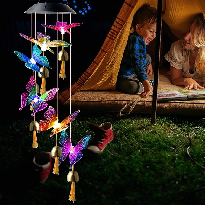 JOBOSI Butterfly Decorative Mobiles Gifts, Solar Wind Chimes, Mothers Day Wind Chime Gifts for mom, Women, Grandmother, Thanksgiving Gift, Mom Best Gift