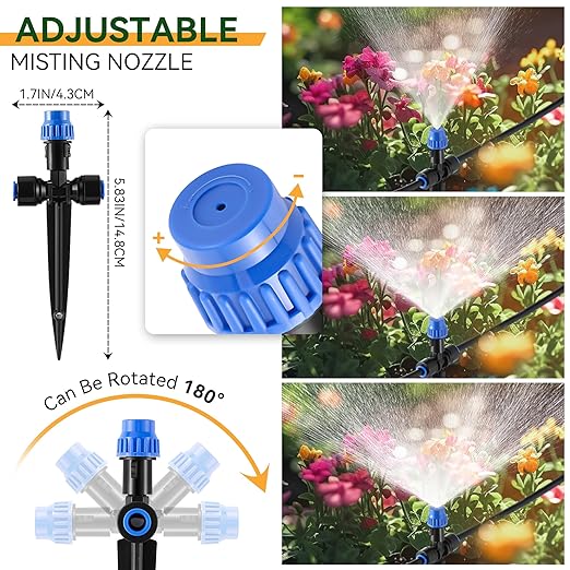 Meonum 65FT Garden Watering System, Quick Connector Drip Irrigation Kit, Hanging Plant Misting System Kit for Greenhouse, Yard, Lawn, Raised Bed with 1/4 inch Blank Tubing and Accessories (2 Pack)