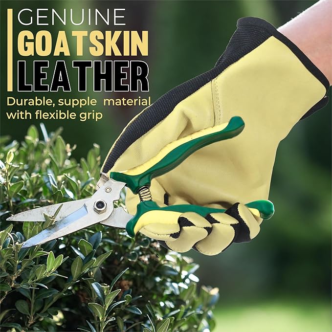 HANDLANDY Men Leather Gardening Gloves, Utility Work Gloves for Mechanics, Construction, Driver