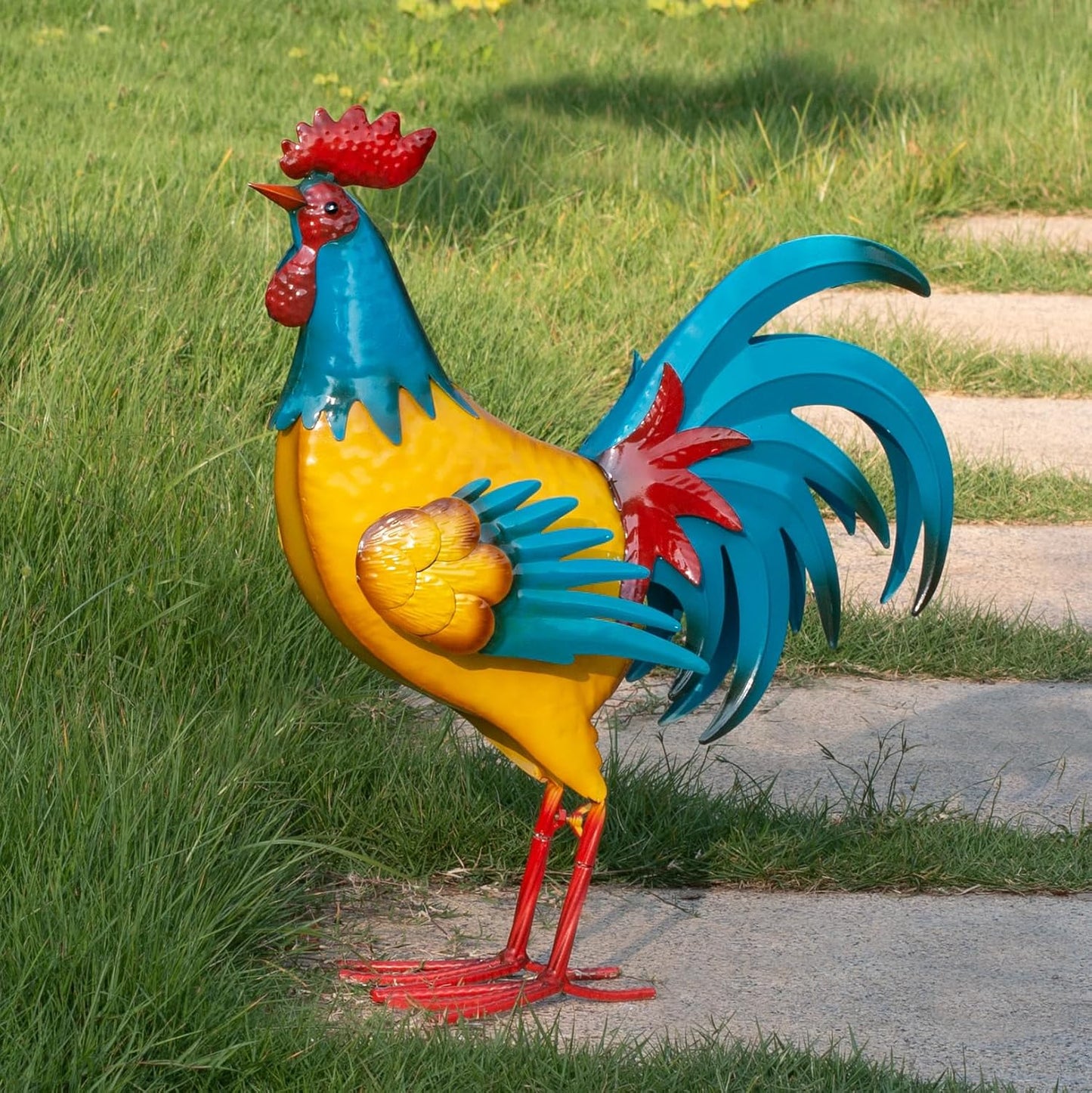 Natelf Rooster Garden Statues Outdoor Decor Metal Chicken Sculpture, Yard Art for Patio, Porch, Backyard-Rustic Farmhouse Decoration Unique Gifts for Mom, Grandma, Garden Lovers