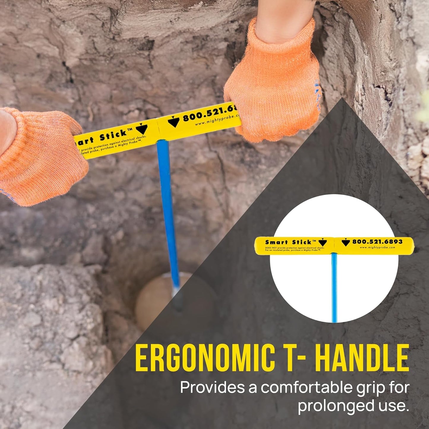 T&T Tools Smart Stick Metal Soil Probe - T-Handle Probing Rod, Steel Rods, 60-Inch Long Metal Rod w/ 3/8" Hex Rod, Locating Tools, Plumbing Tools, Landscaping and Gardening Tools