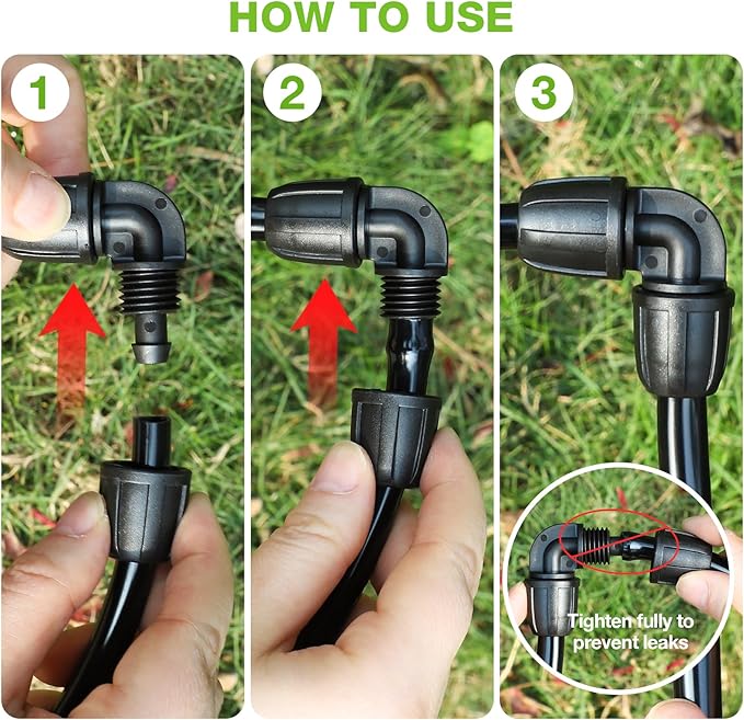 Bonviee 6 Pack 5/16” Drip Irrigation Elbow Connectors, 90° Barbed Lock Fittings for 5/16 Inch Tubing, Leak-Proof Corner Connector for Garden Hose Layout, Irrigation System Repair and Setup