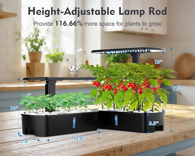 Hydroponics Growing System Kit 12 Pods Indoor Garden, Hydroponic Indoor Herb Garden Kit with Grow Light, Smart in Door Gardening, Adjustable Height, Auto Timer, Quiet Pump, Gift for Mom Women, Black