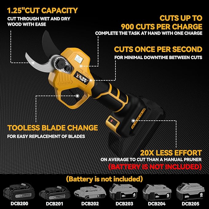 Brushless Electric Pruning Shears for DeWalt 20V Battery, Portable Cordless Pruning Shears with LCD Display&SK5 Blades, Adjustable Cutting Diameter 0.8-1.2 Inch for Gardening Tree Pruning(NO Battery)