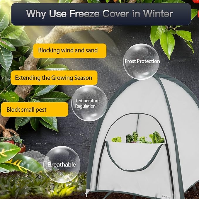 2pcs Quick Open Plant Covers Freeze Protection Portable Small Cover for Garden Flower and Flowerpot Cold Frost for Winter Frost Snow Storm Protect from Birds, Pests (Non-Woven(28" L x 28" W x 32" H))