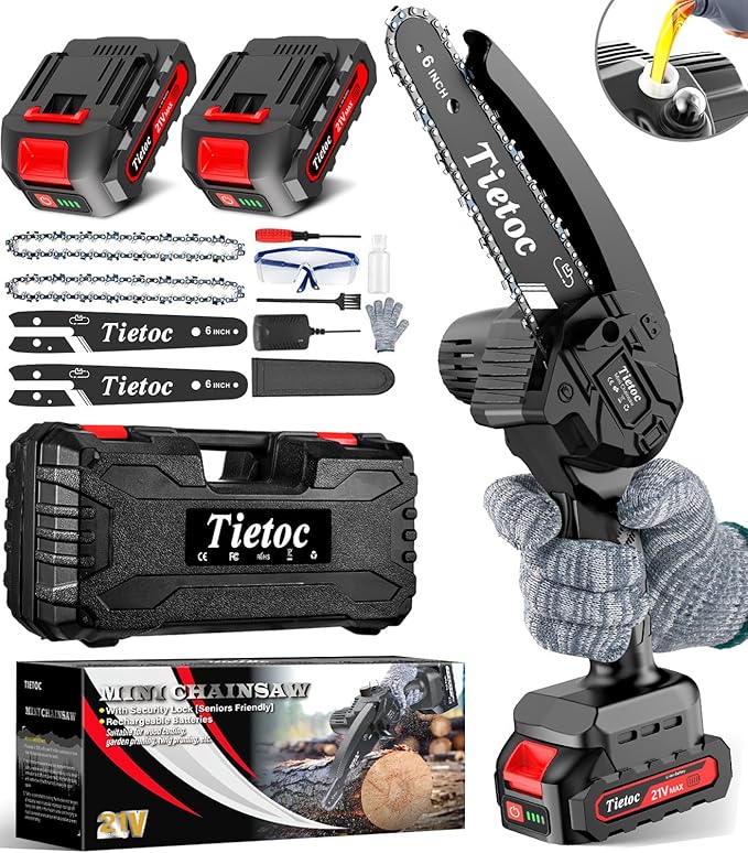 Tietoc Mini Chainsaw 6 Inch Cordless, Portable Electric Chain Saw Small Handheld Battery Powered Super Saws, Gifts for Men Women, Birthday Gift for Dad Fathers Husband Him Her Mom Mothers Grandparent