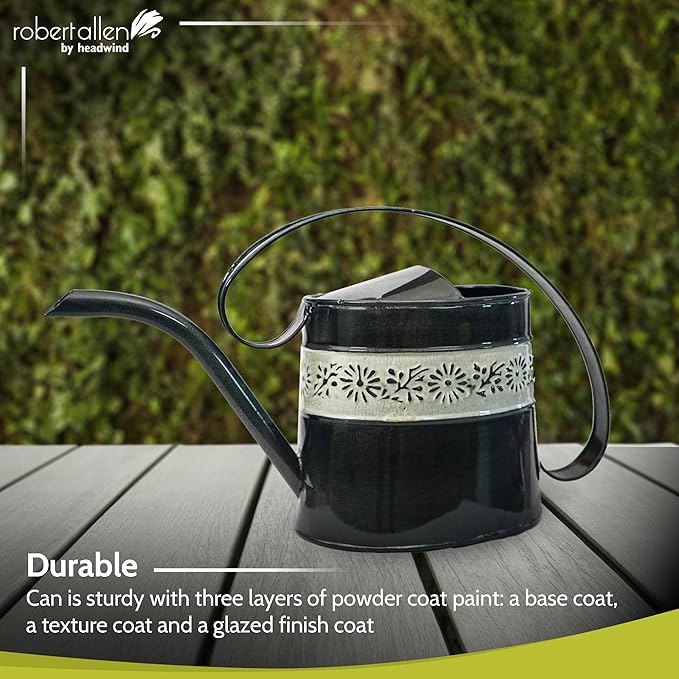 Headwind Willow Black Pearl 0.5 Gallon Galvanized Decorative Metal Garden Watering Can for Indoor & Outdoor Plant Care โ Vintage Gardening Plant Watering Can by Robert Allen