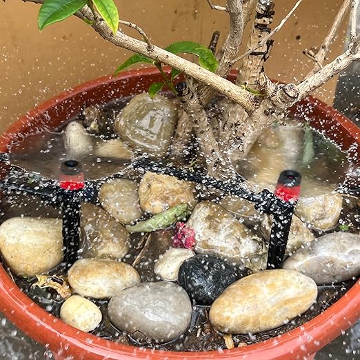 Kalolary Drip Irrigation Emitters, 50PCS Adjustable 360 Degree Water Flow Drippers Emitters for 1/4" Drip Irrigation System Tubing, Garden Irrigation Drippers for House Garden Flower beds(Red)