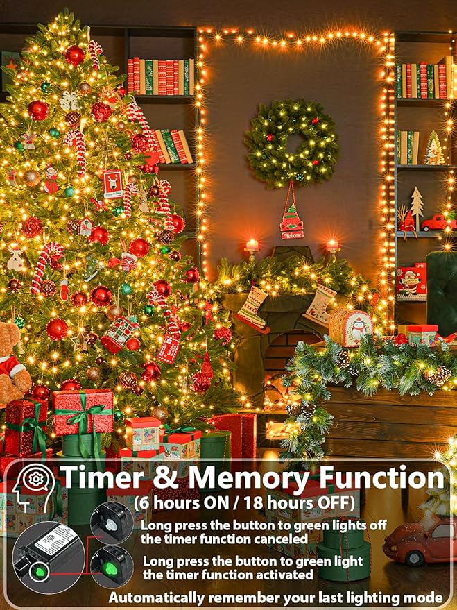 1000 LED Christmas Lights Outdoor Indoor, Super Long 330 FT Green Wire Plug In String Lights with Memory & Timer & 8 Modes, Waterproof Fairy Light for Tree Party Garden Patio Xmas Decor, Warm White