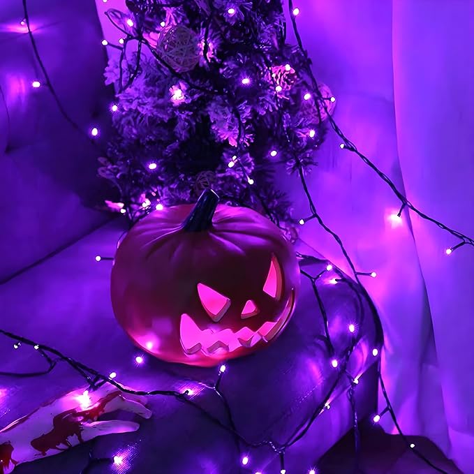 YIQU Purple 82FT 200 LED Extendable Halloween Lights for Outdoor/Indoor, 8 Lighting Modes Plug in String Lights for Halloween Decorations Bedroom Party Decor Room Garden Patio Tree (Purple)