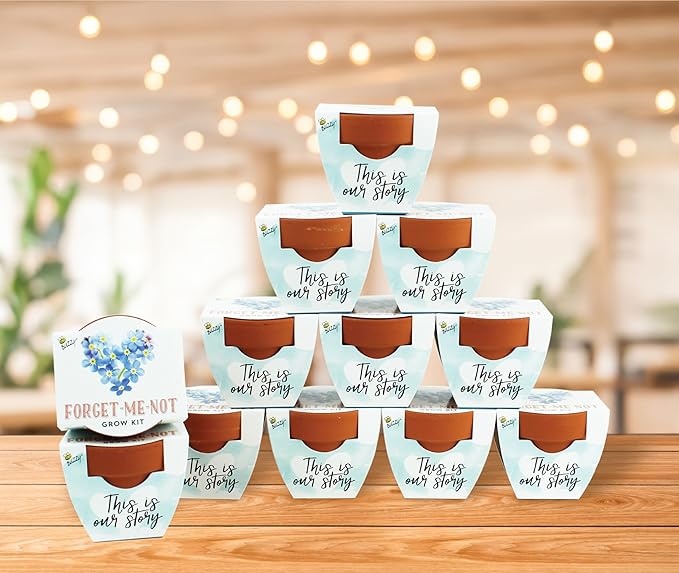 BUZZY Seeds Forget-Me-Not Terracotta Mini Grow Pots Love Collection, 12-Pack All-in-One Gardening Kit for Wedding Favors, Baby Shower Prizes, Birthday Gifts, or Party Favors
