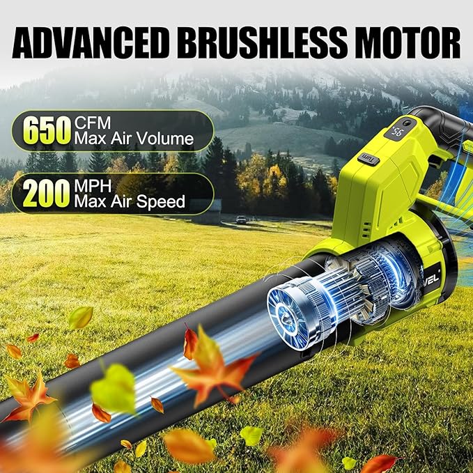 SILVEL Leaf Blower, 650CFM (200MPH) High Power Brushless Turbo, 24V Cordless Electric Blower with 2x6.0Ah Battery and Charger Lightweight for Lawn Care, Patio Cleaning, Fallen Leaves and Dust