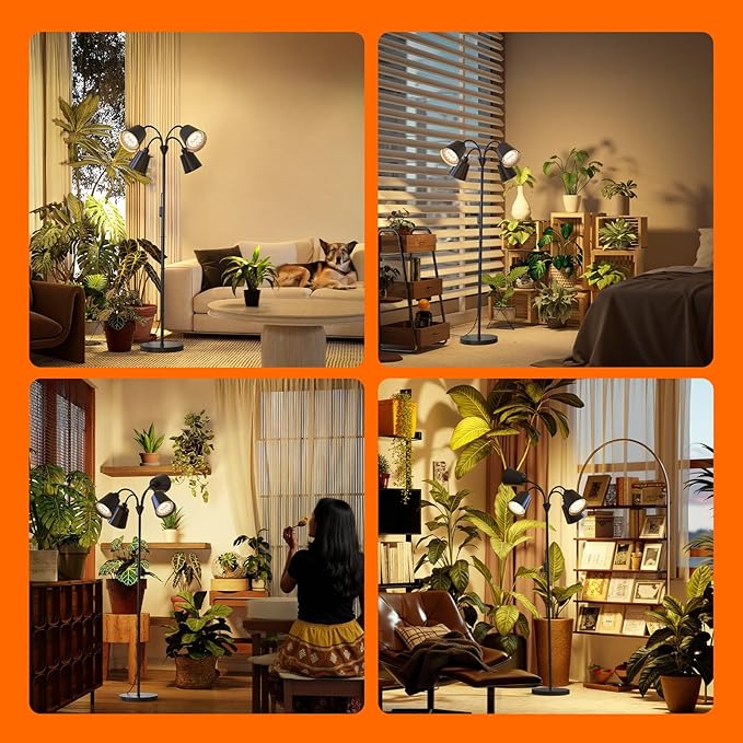 Bstrip Grow Lights for Indoor Plants, 4 Head Floor Grow Light Stand with Flexible Gooseneck, 3800K Full Spectrum Non-Dimmable Light for Plants Growing, 59" Tall Standing Grow Light with Smart Timer