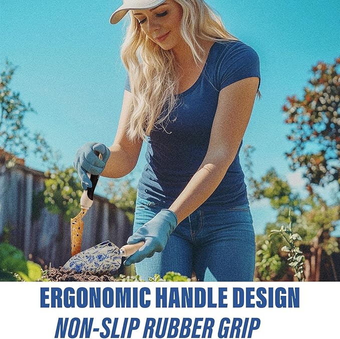 Aimerla Gardening Tool Set of 5 Heavy Duty Aluminum Garden Tools with Non-Slip Rubber Grip, Fashion Garden Bag, Durable Hand Tools for Gardener, Weeding, Gardening Gifts for Women,Men - Floral