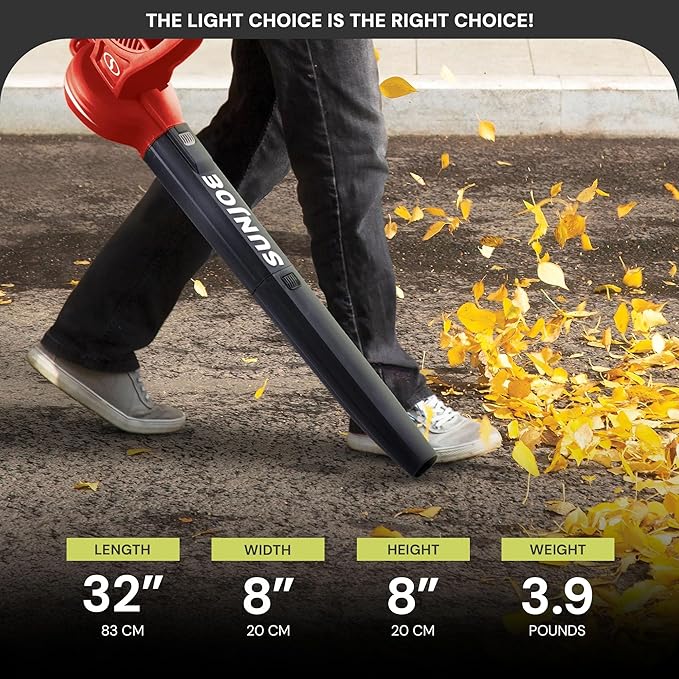 Sun Joe Corded Electric Leaf Blower Machine, 155 MPH, 260 CFM, 6-Amp Motor, Red - Portable and Lightweight Gardening Equipment for Yard Care and Lawn Maintenance, SBJ597E-RED