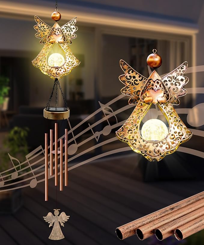 Wind Chimes Outdoor Indoor Decor: Birthday Gifts for Mom Grandma - Outside Lights for Garden Yard Patio Porch (Angel)