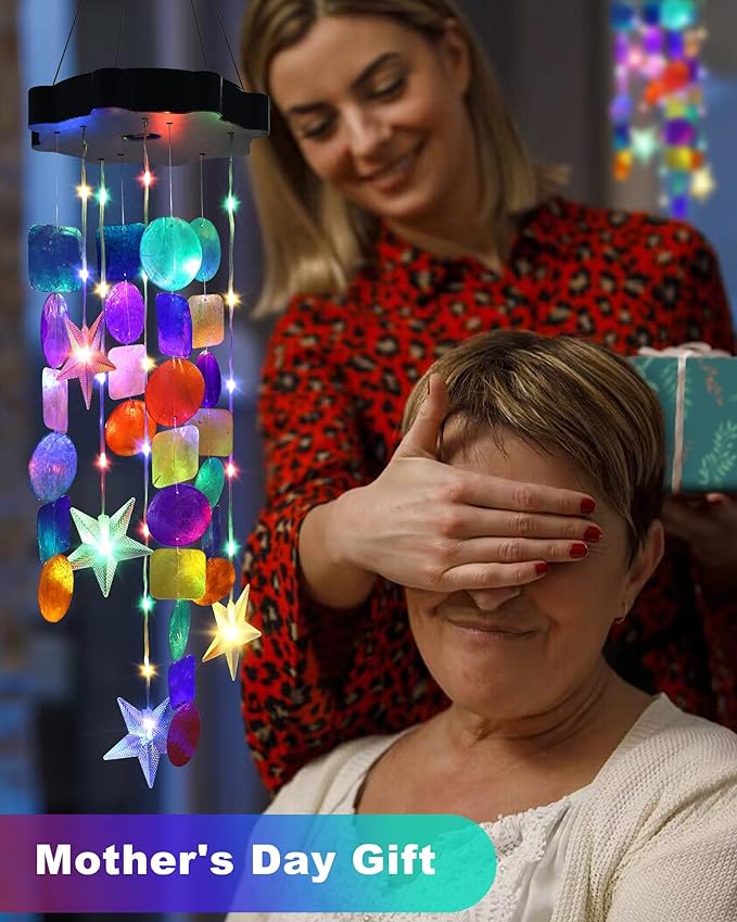 Toodour Solar Decorative Lights Outdoor, Colorful Shells Lights Gifts for Mom Grandma Women Wife Girls, Solar Wind Chimes Outside Decorative Mobile Lights for Holiday Garden Porch Yard Window Decor