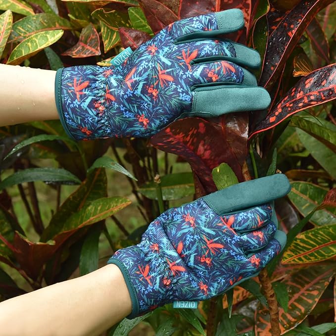 Gardening Gloves for Women and Men, Garden Gloves with Touch Screen, Thorn Proof Puncture Resistant Working Gloves, Gardening Gifts for Women,Blue-red-green flowers M