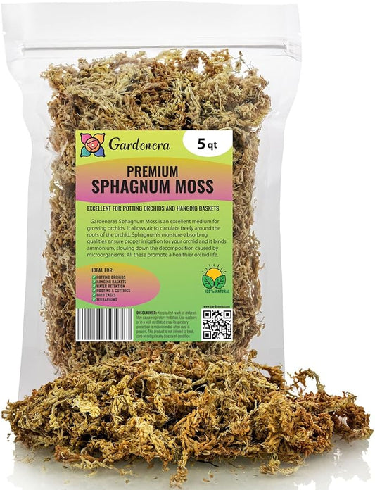Premium New Zealand Sphagnum Moss by Gardenera - Organic Hand Mixed Long Fibered Sphagnum Moss Orchid - 5 Quart