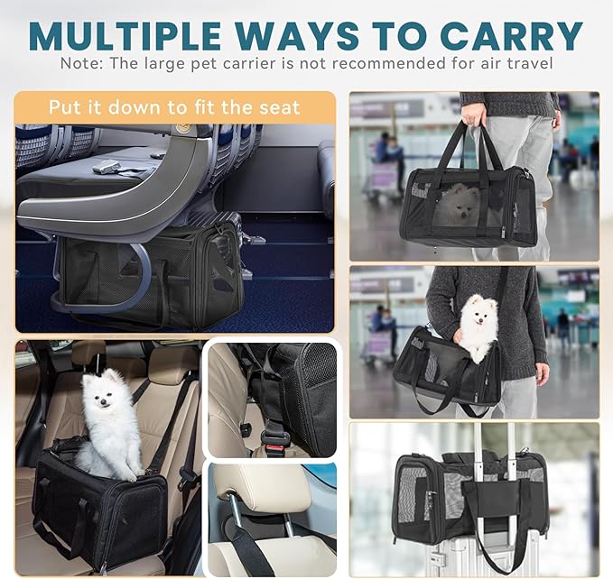 Petsfit Cat Carrier Dog Carrier, Large Capacity Lightweight Soft-Sided Pet Carrier for Travel, with Adjustable Shoulder Strap, Auto Locking Zipper Head and Washable Fleece Pad