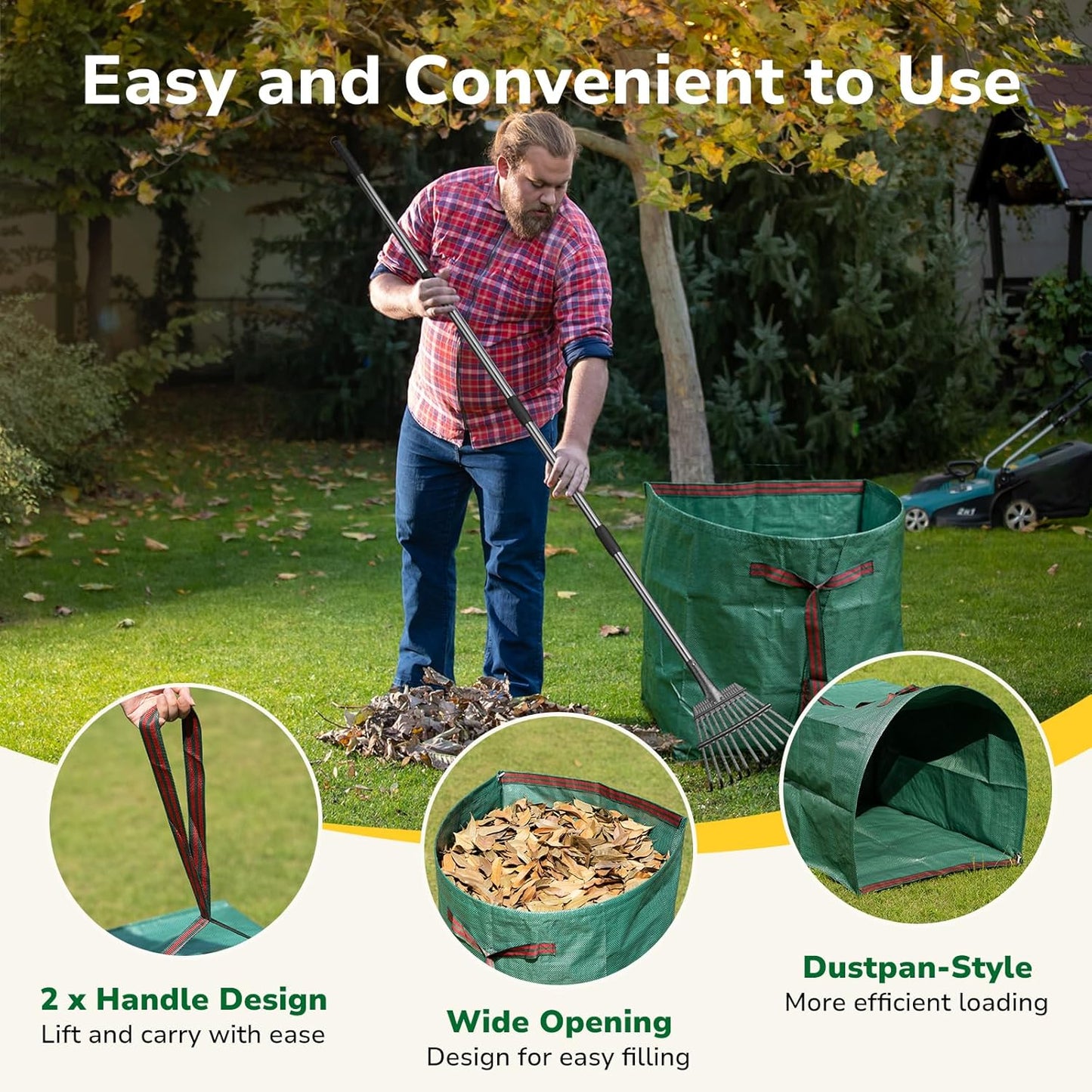 GreatBuddy Lawn Bag, 40 Gallon Yard Waste Bags, Heavy Duty PP Garden Leaf Bags for Leaves, Grass and Debris, Reusable & Foldable Leaf Collector with Handles, Wide Opening and Self-stand Design, 2 Pack