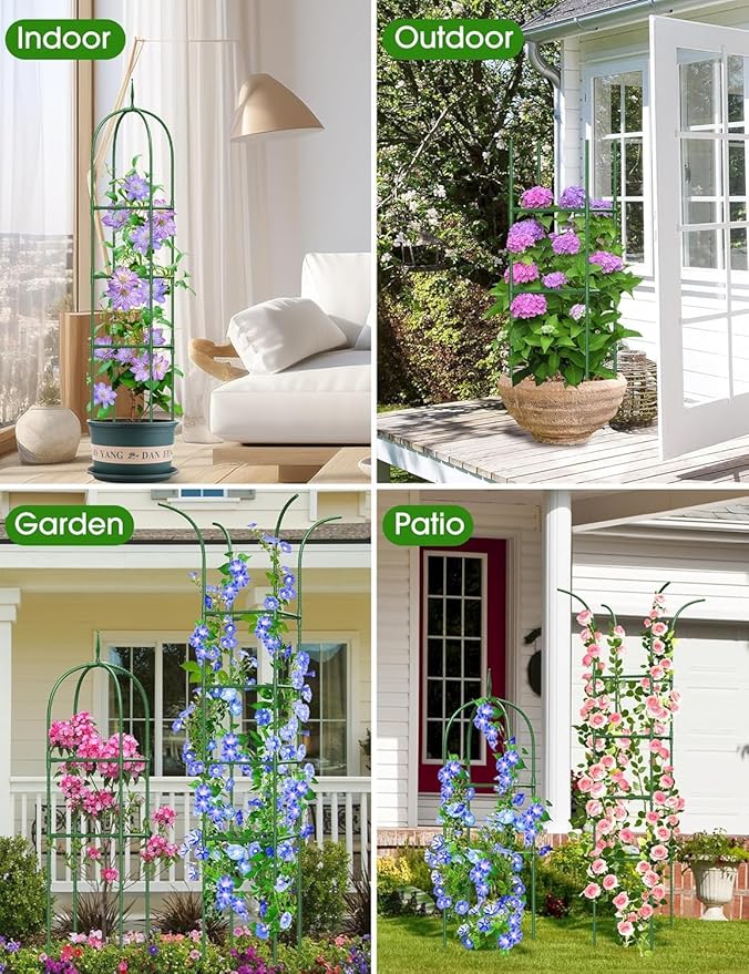 Garden Obelisk Trellis for Climbing Plants, 6FT Garden Obelisk Rustproof PE Coated Metal Potted Plant Climbing Support, Thickened Tube Plant Tower Trellis for Clematis Vine Support Indoor (2 Pack)