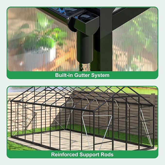 WKM 10x18 FT Greenhouse for Outdoors, Polycarbonate Greenhouse with Quick Setup Structure and Roof Vent, Enhanced Aluminum Green House for Garden Backyard, Black